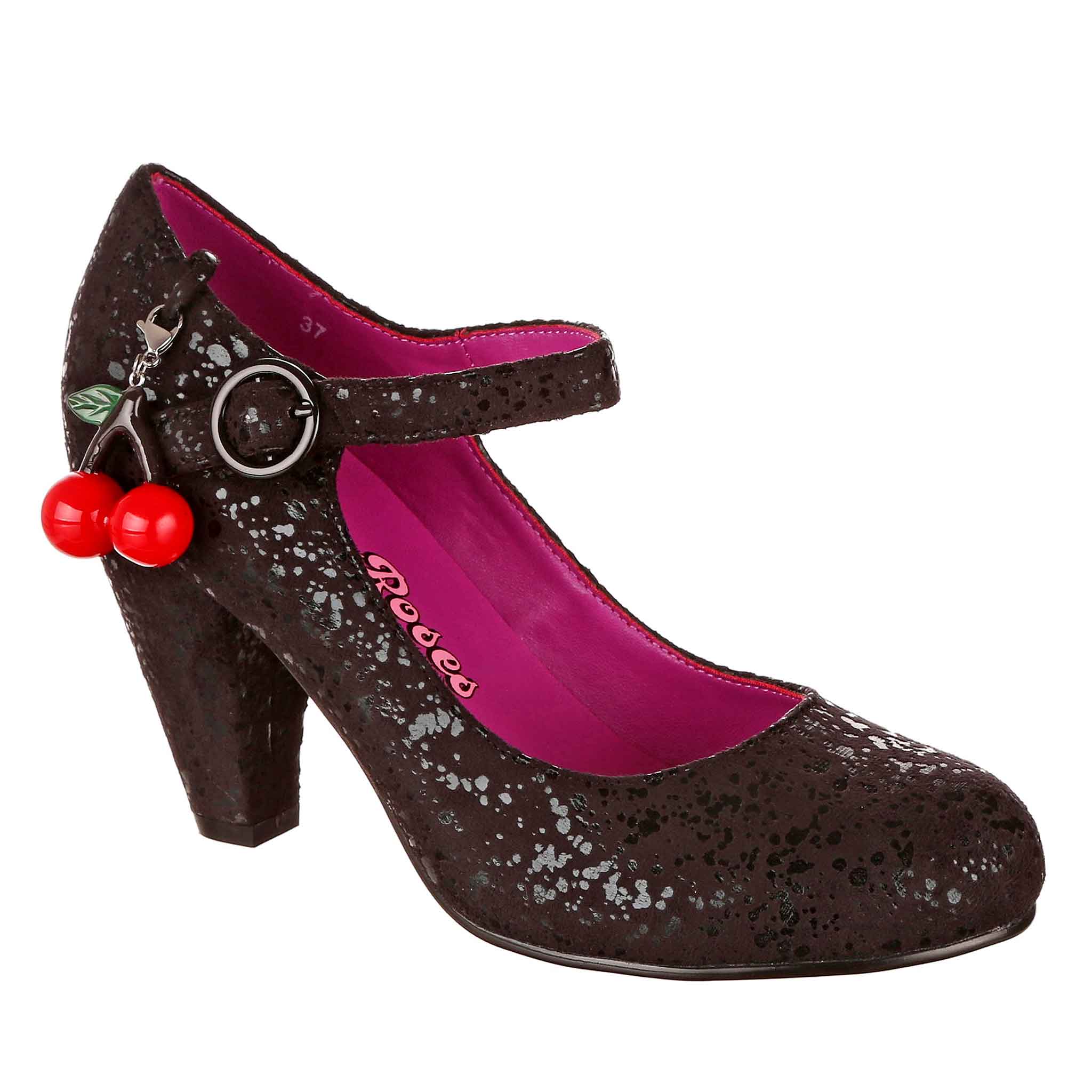 Cherry Champ High Heeled Black Fleck Pin Up Style Shoes