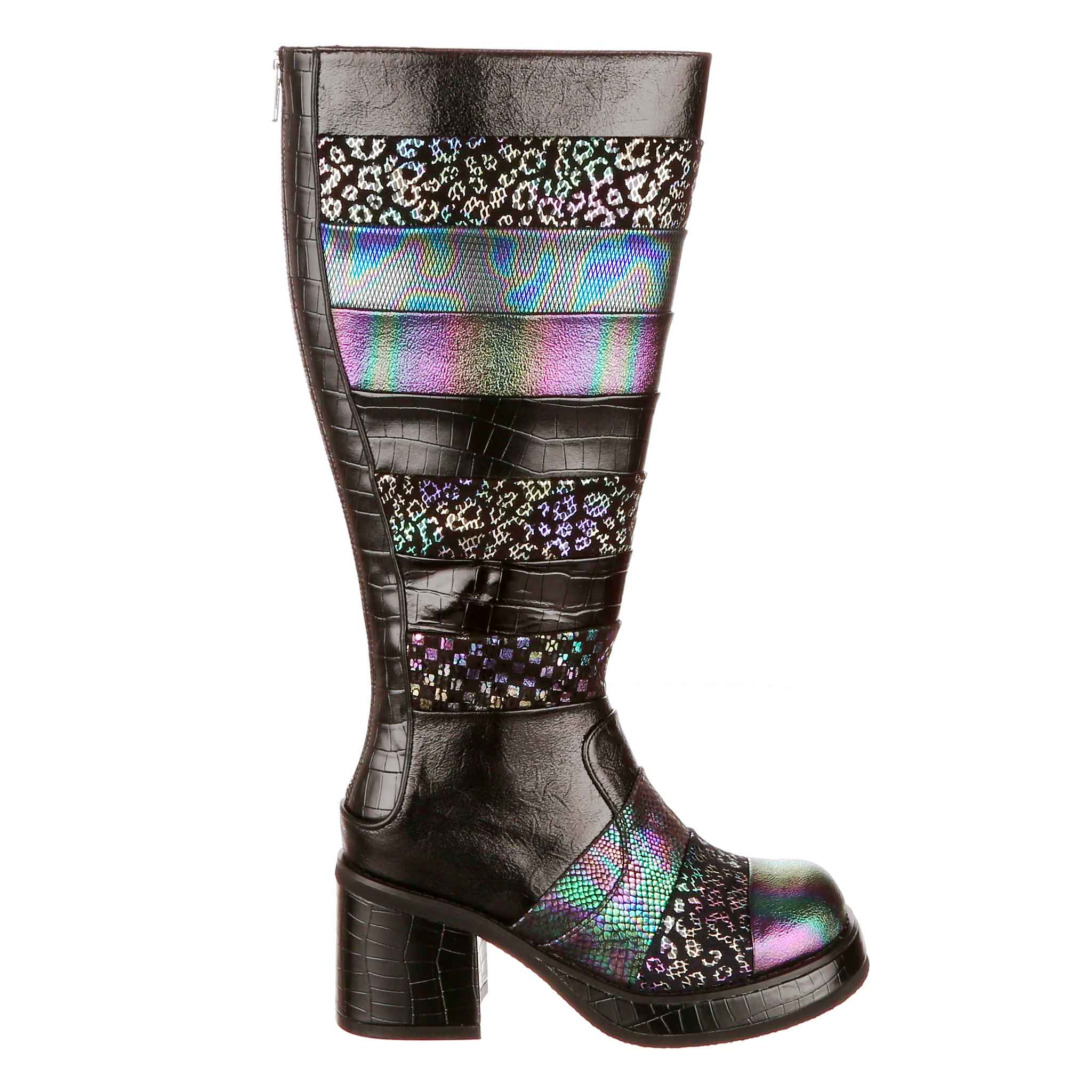 Irregular Choice Black Silver Metallic Leopard Chunky Heel Knee