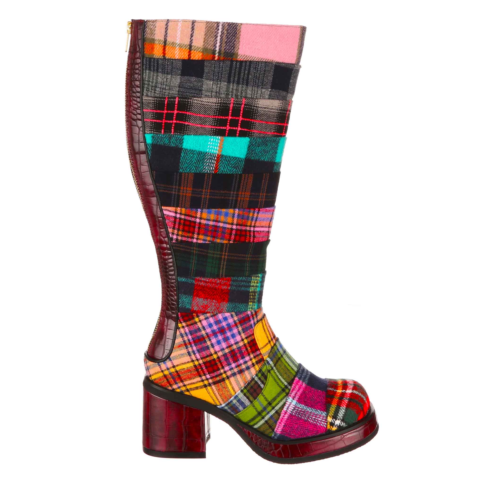 Tartan Red Plaid Knee High Boots Red Plaid Plaid Panel Flat Boot