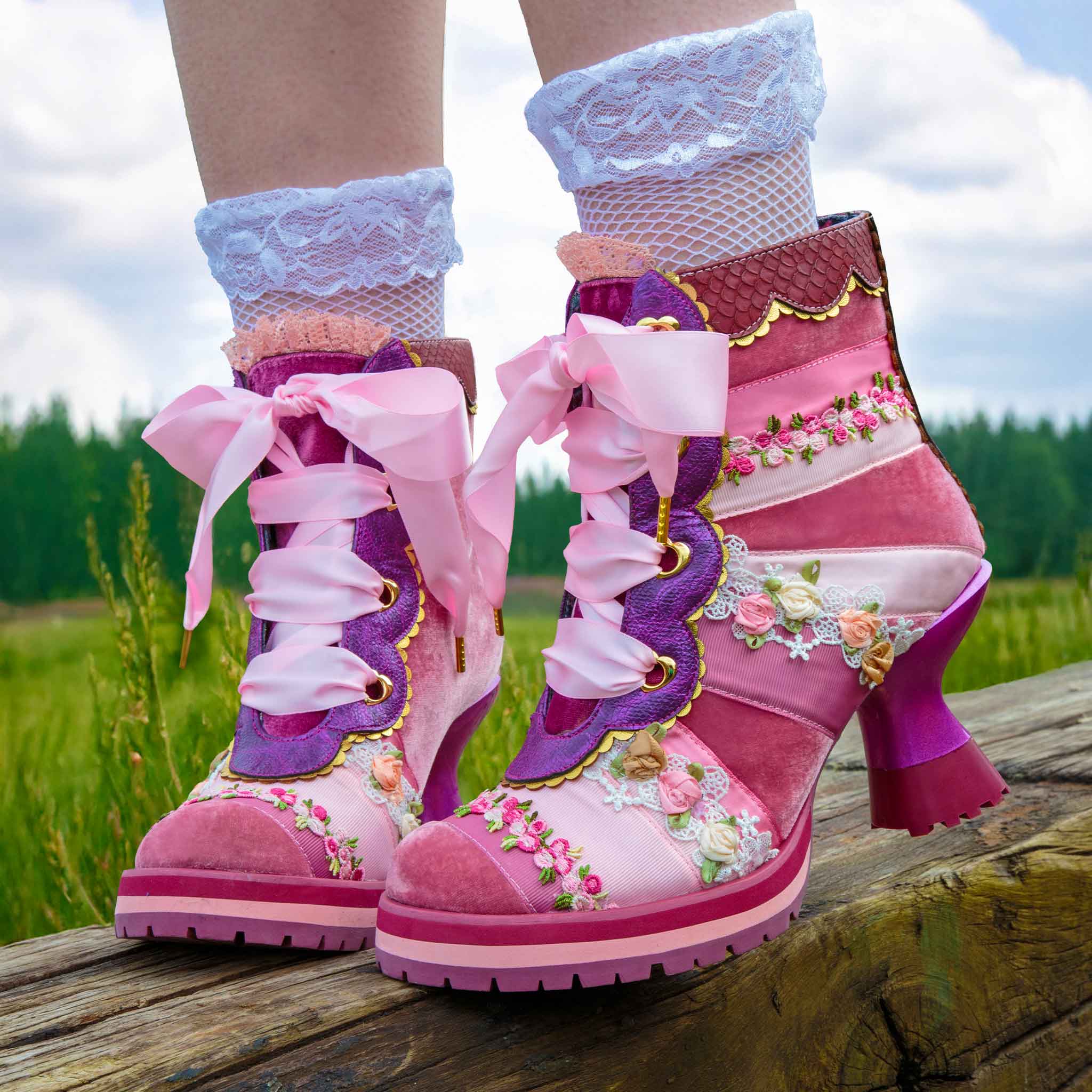 Ankle Boots Love Pink Sock Boots Demonia Ashes 57 Ankle Cuff