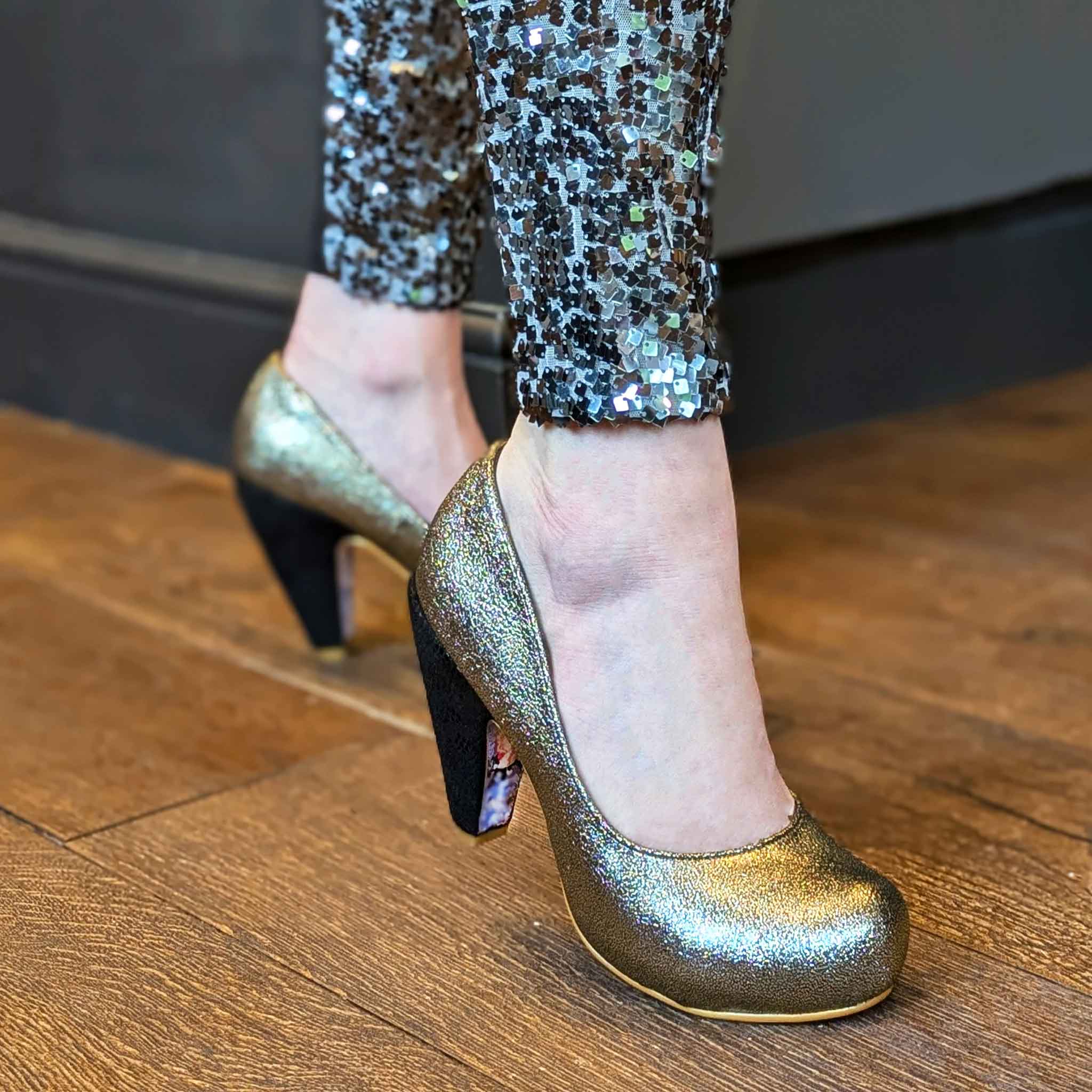 Irregular Choice Gold Round Toe Platform High Heel Shoes In For