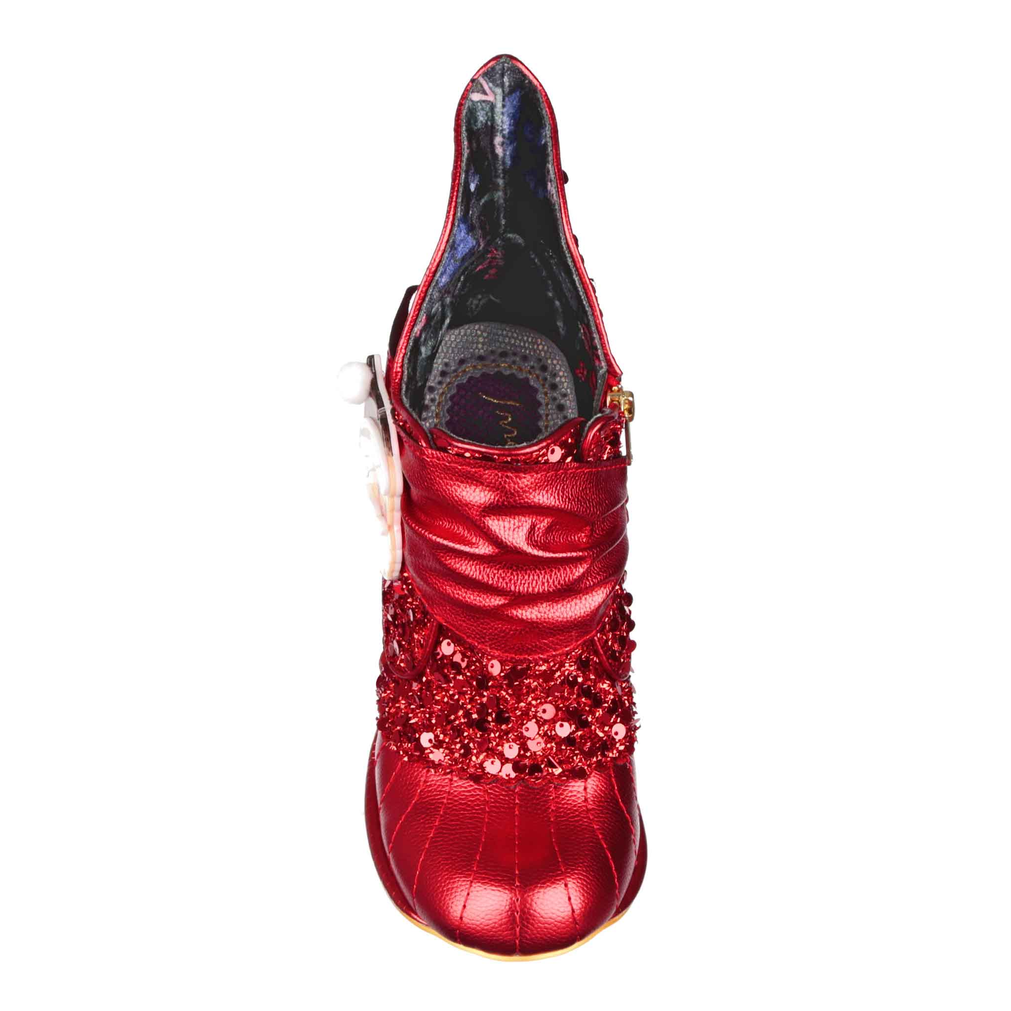 Irregular Choice Red Sequin Christmas Party Low Ankle Booties Miaow Style Zip Up High Heel Shoes Fancy Claus