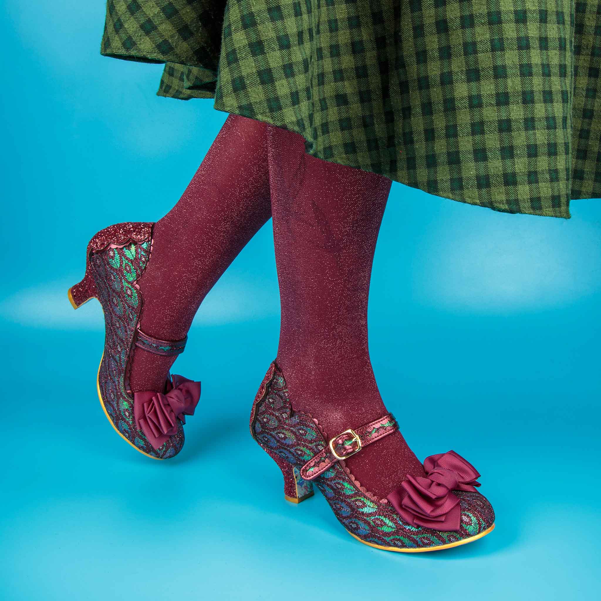 Irregular Choice Red Green Metallic Mid Heel Mary Jane Buckle Strap Occasion Shoes | Summer Breeze