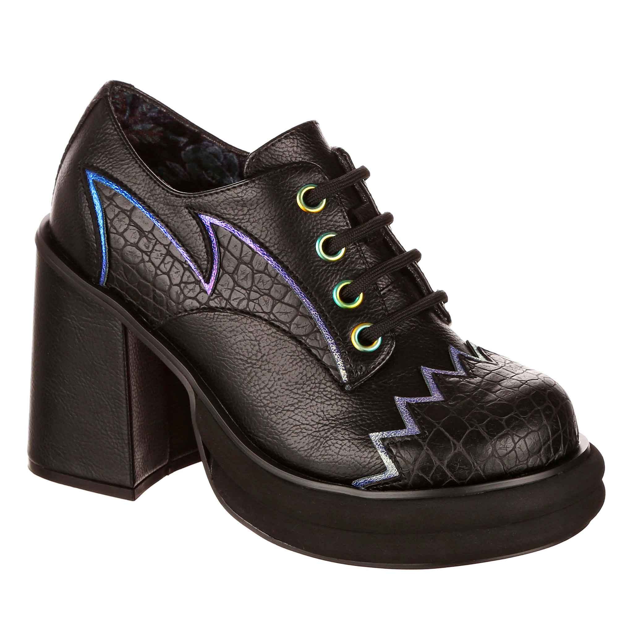 Irregular Choice Black Metallic Glam Rock Ultra High Platform Lace