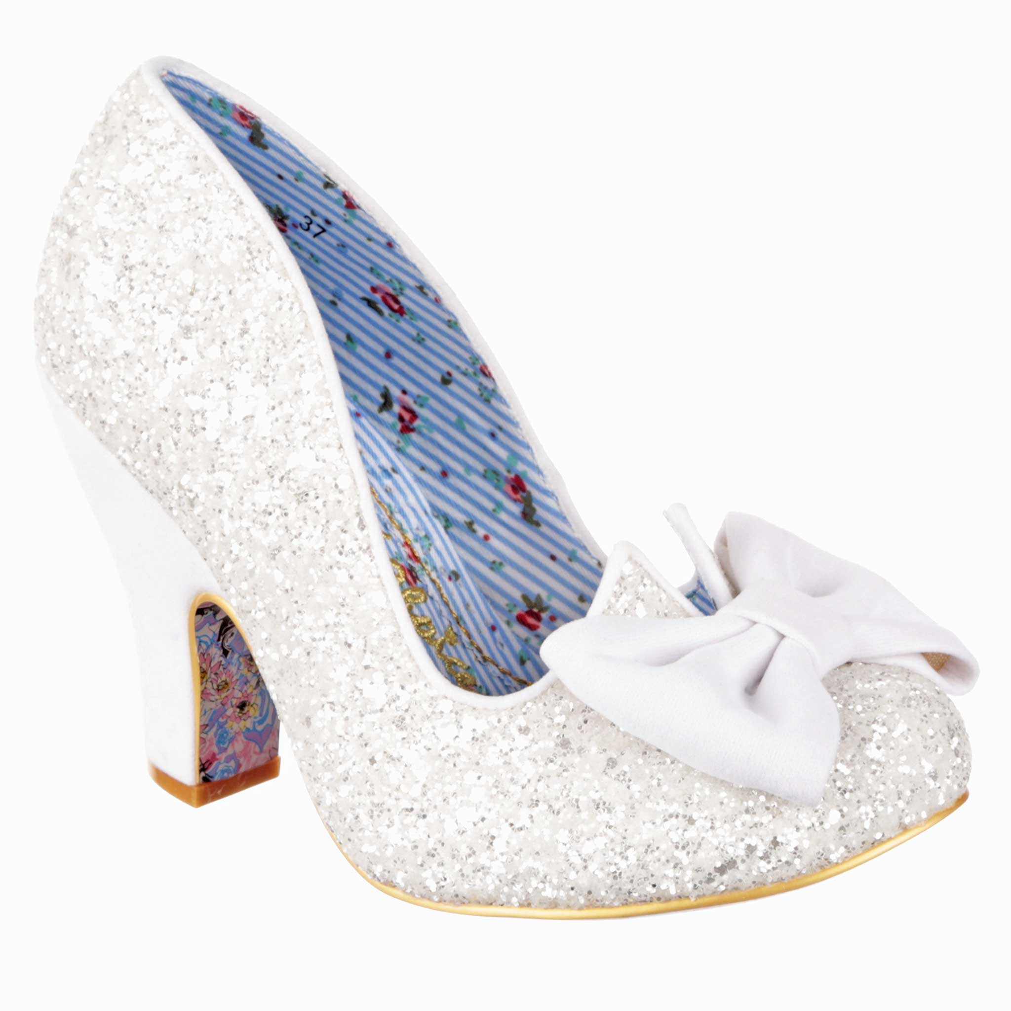 Irregular Choice | Nick Of Time Wide Fit Bridal | White Glitter High Heel Vintage Fifties
